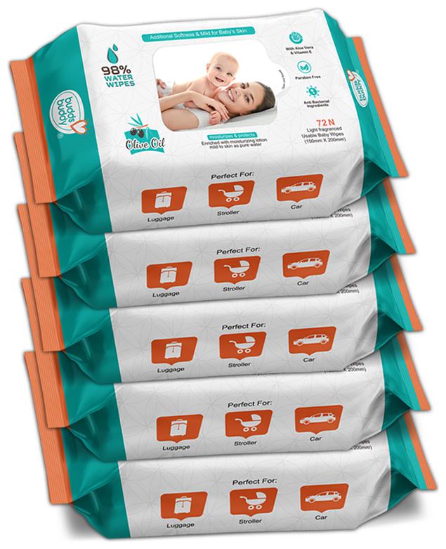 

Buddsbuddy Combo of 5 Skincare Baby Wet Wipes - 72 pcs