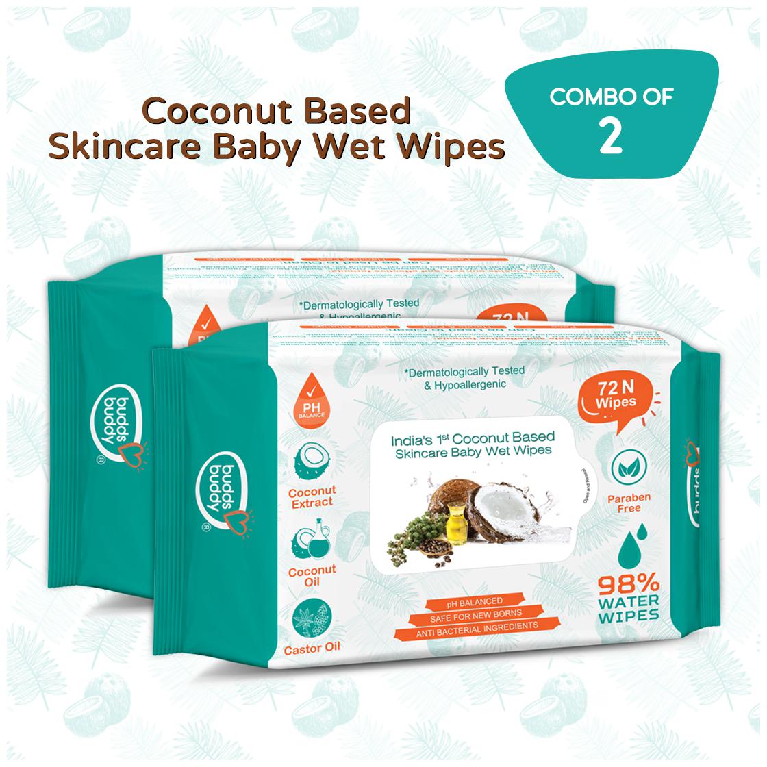 

Buddsbuddy Combo of 2 Coconut Based Skincare Baby Wet Wipes - 72 pcs