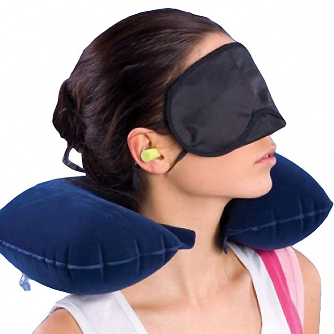 

BuyerGuts Velvet Neck Pillow with Eye Mask Ear Buds Travel pillow (Pack of 3)