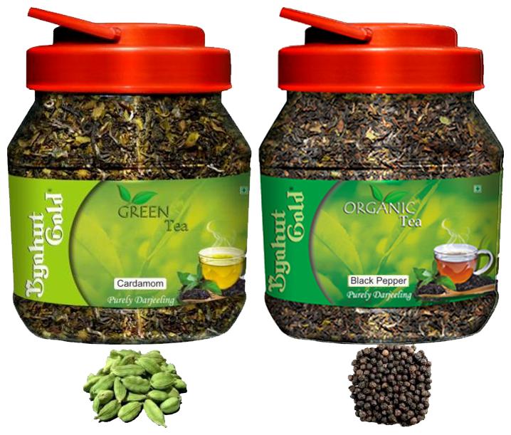 

Byahut Gold Cardamom Green Tea and Black Pepper Organic Tea - 200g(Pack of 2)
