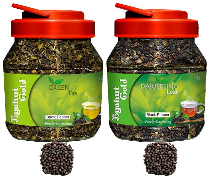 

Byahut Gold Black Pepper Green Tea and Black Pepper Darjeeling Leaf - 200g(Pack of 2)
