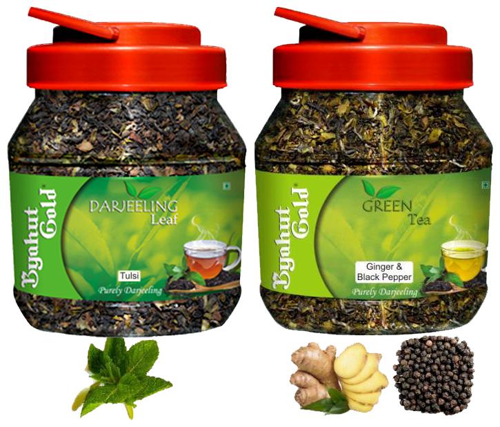 

Byahut Gold Tulsi Darjeeling Leaf and Ginger Black Pepper Green Tea - 200g(Pack of 2)