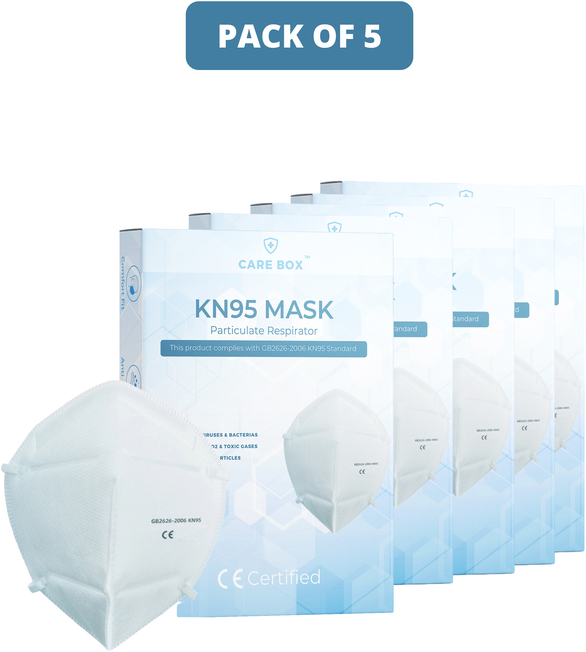

Care Box Anti-Pollution CE Certified KN95 Mask (Pack of 5)