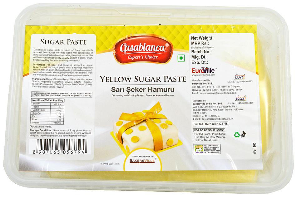 

Casablanca Sugar Paste Yellow 1 kg (Pack Of 1)