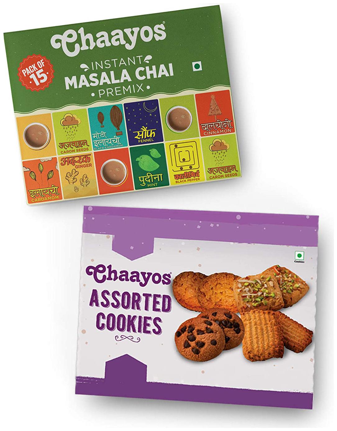 

Chaayos Chai Time Combos Instant Tea Premix Masala Regular Sugar (15 Sachets 180 g ) and Assorted Cookies (450g)