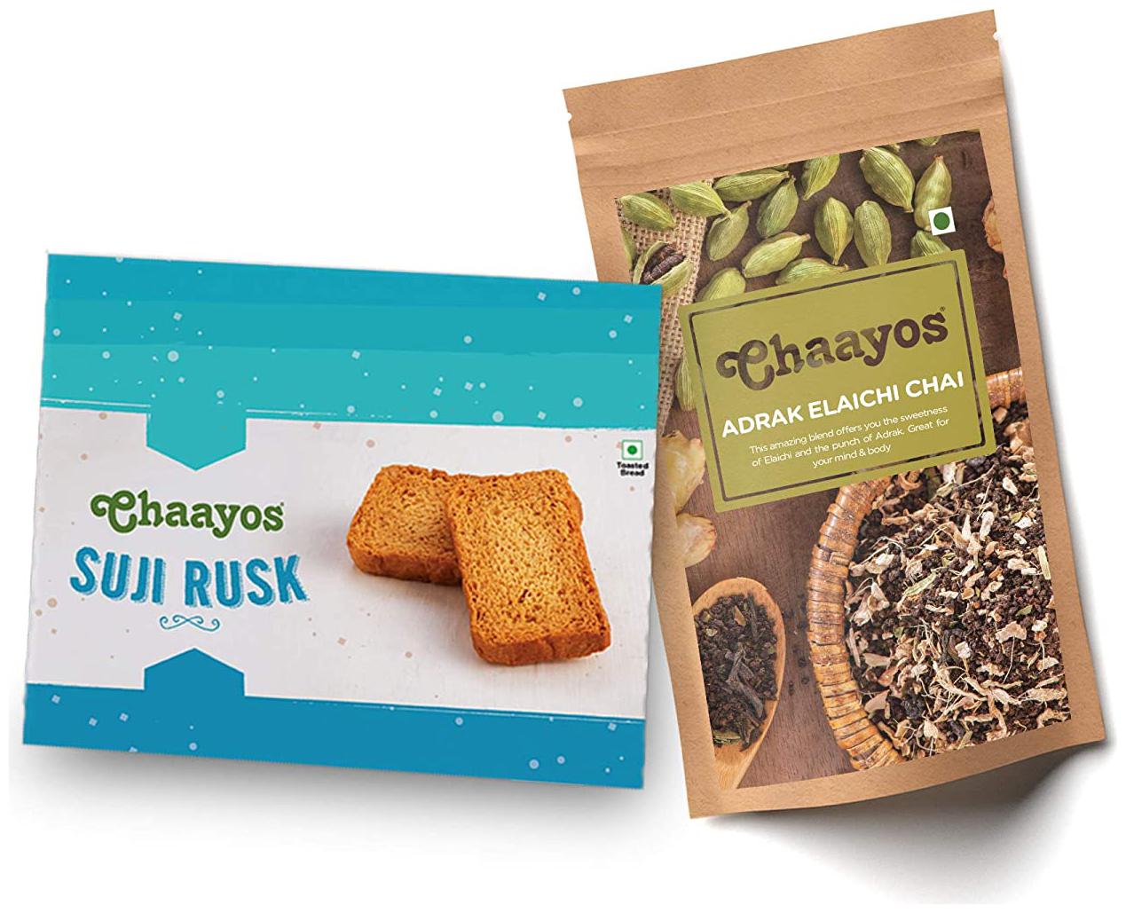 

Chaayos Chai Time Suji Rusk 450 g Adrak Elaichi Chai 100g Combos ( Pack of 2 )