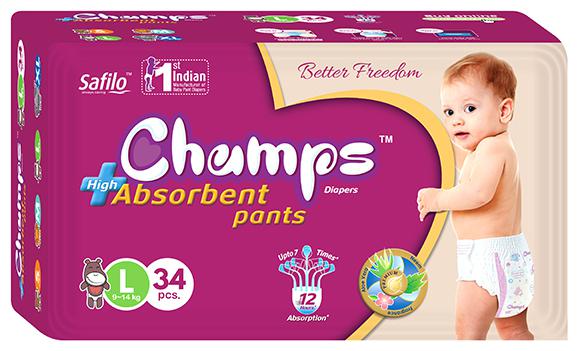 

CHAMPS High Absorbent Pants Diapers L Size 34 pcs (Pack of 1)