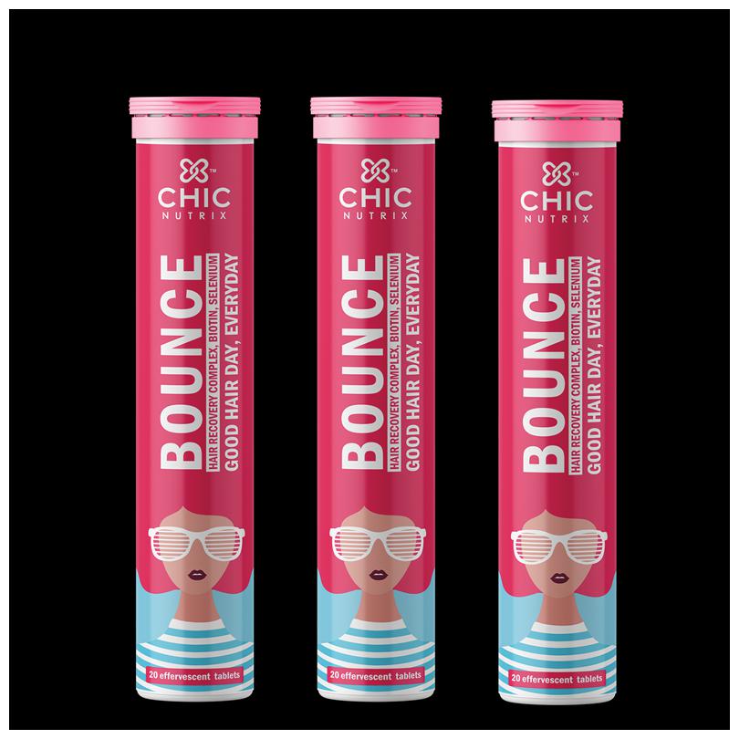 

Chicnutrix Bounce - Biotin Amino Acids and Selenium for Strong Healthy and Good Hair Day Every Day - 20 Tablets Effervescent Raspberry Flavour(Pack of 3)