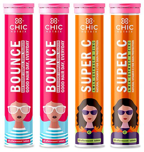 

Chicnutrix Bounce Chicnutrix Super C -Effervescent Tablets Each For Strong Hair And Clear Skin (20 Tablets X 4) Pack Of 4