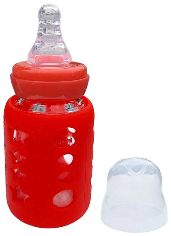 

CHILD CHIC UNBREAKABLE Glass Feeding Bottle With Silicone Warmer Cover For Baby Girls And Baby Boys - 120 ml (RED)