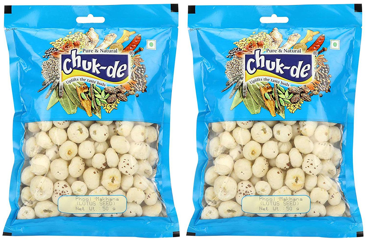 

Chukde Spices Phool Makhana Plain (Lotus Seeds Fox Nuts) 50g (Pack of 2)