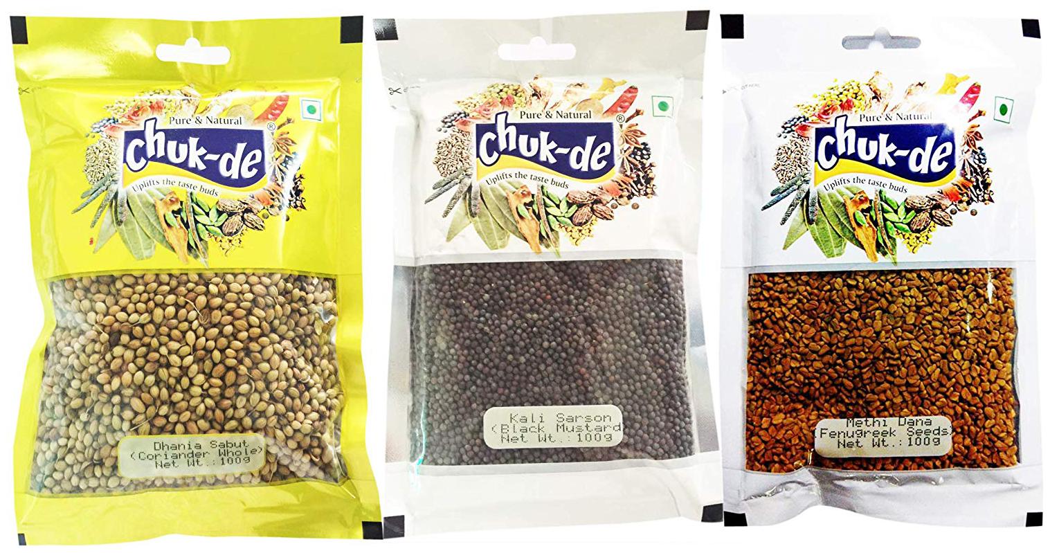 

Chukde Spices Dhania Sabut 100g Kali Sarso 100g and Methi Dana 100g Pack of 3