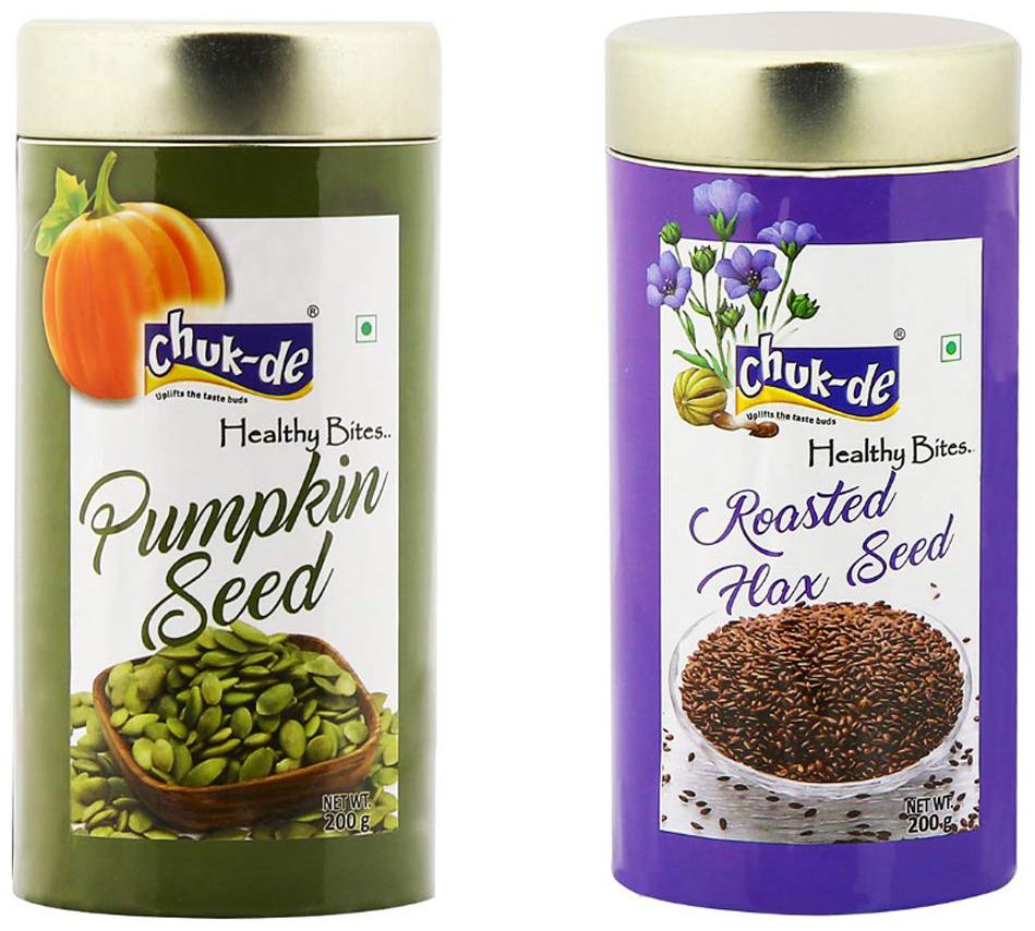 

Chukde Healthy Bytes Roasted Flax Seed 200g and Pumpkin Seed 200g (Pack of 2)