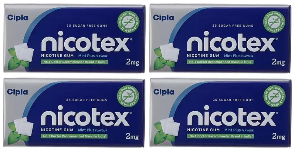 

Cipla Nicotex Nicotine Gum Tin Mint Plus (Pack of 4)