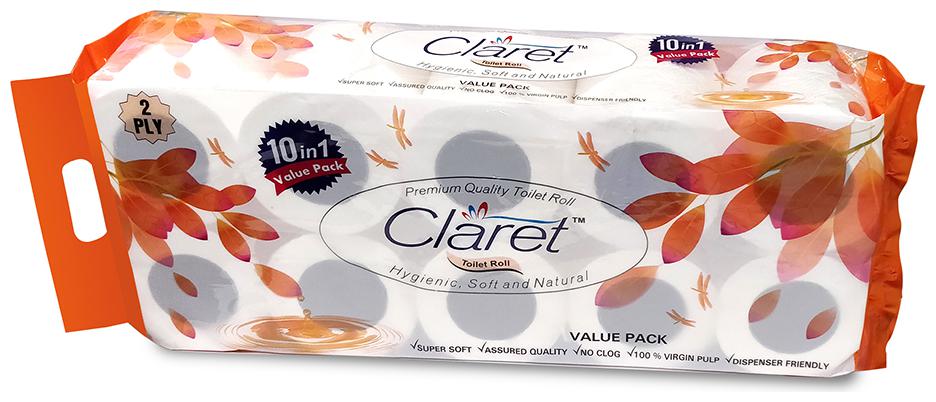 

Claret Premium Quality Toilet Paper Roll (2 Ply) 10 In 1 Pack