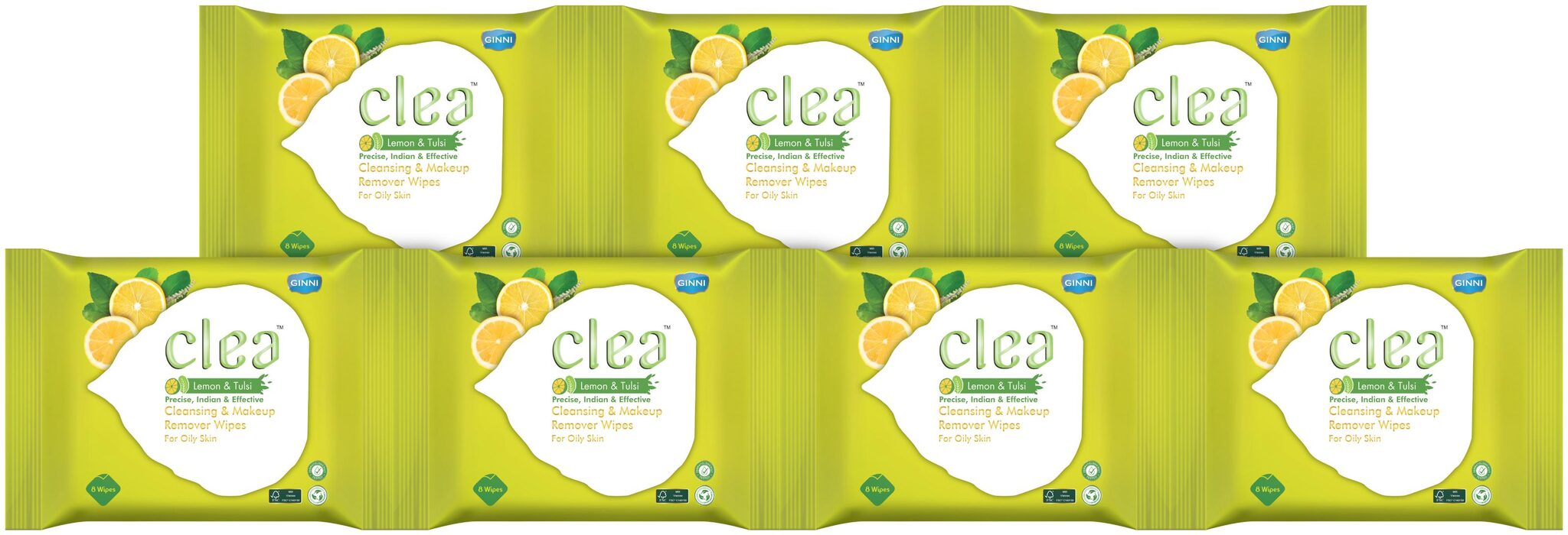 

Clea Cleansing Makeup Remover Wipes Lemon Tulsi (8 Wipes per pack) Pack of 7