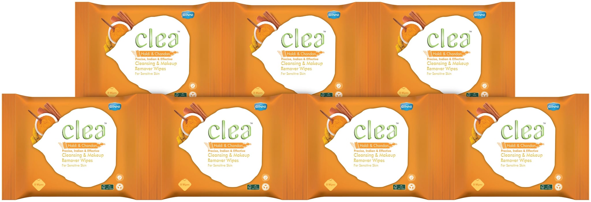 

Clea Cleansing Makeup Remover Wipes Haldi Chandan (8 Wipes per pack) Pack of 7