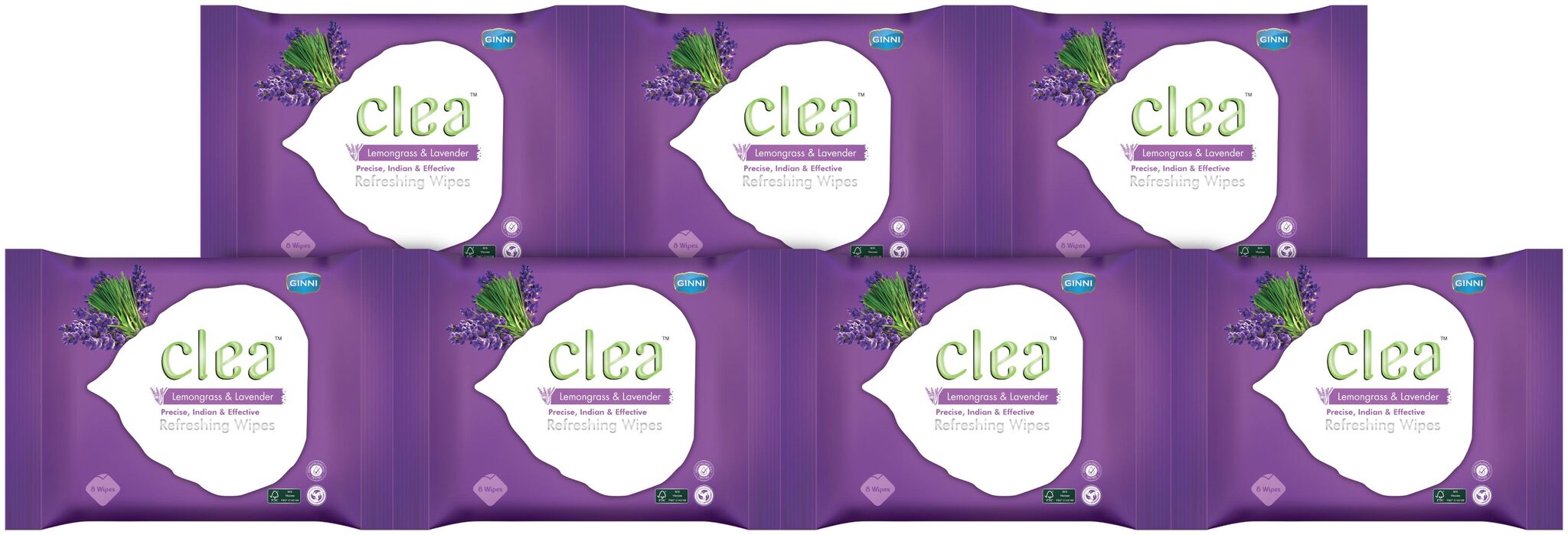 

Clea Refreshing Wipes Lemongrass Lavender (8 Wipes per pack) Pack of 7
