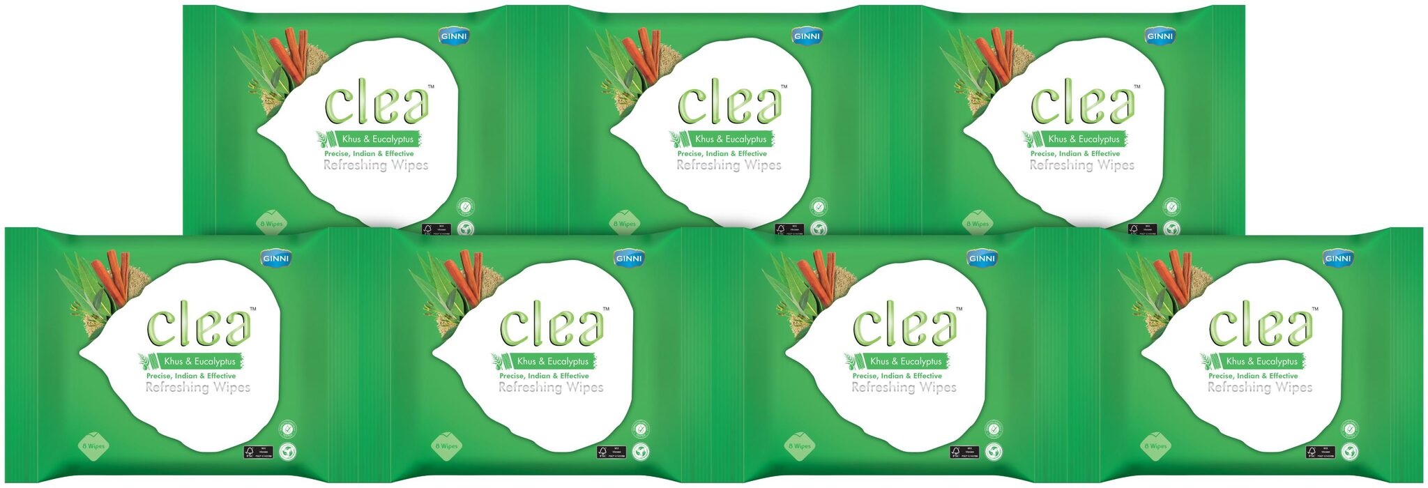 

Clea Refreshing Wipes Khus Eucalyptus (8 Wipes per pack) Pack of 7