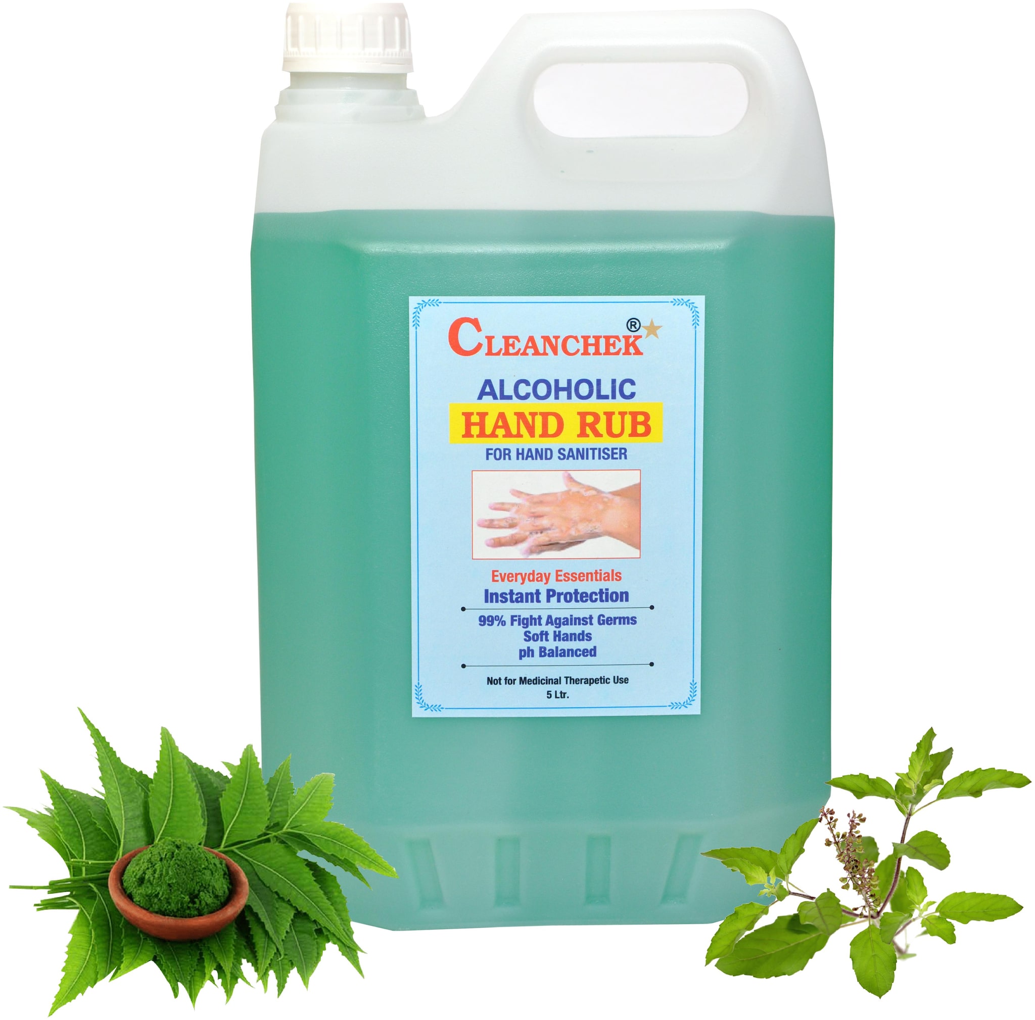 

Cleanchek Hand RUB Neem and Tulsi Flavour with I P Alcohol 5 L (Pack of 1)