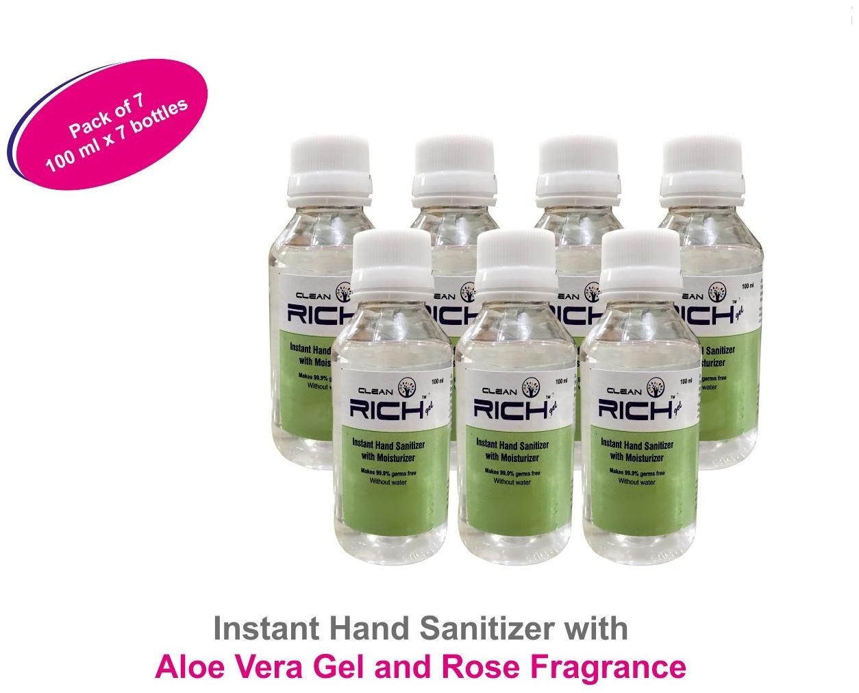 

Cleanorich Hand Sanitizer With Aloevera Gel 100ml(Pack of 7)