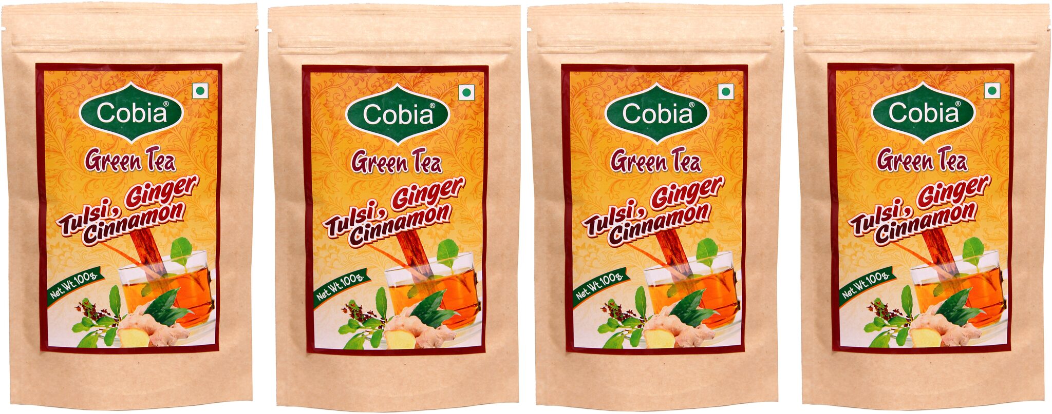 

Cobia Green Tea(Tulsi cinnamon Ginger) 100 g leaves pack of 4