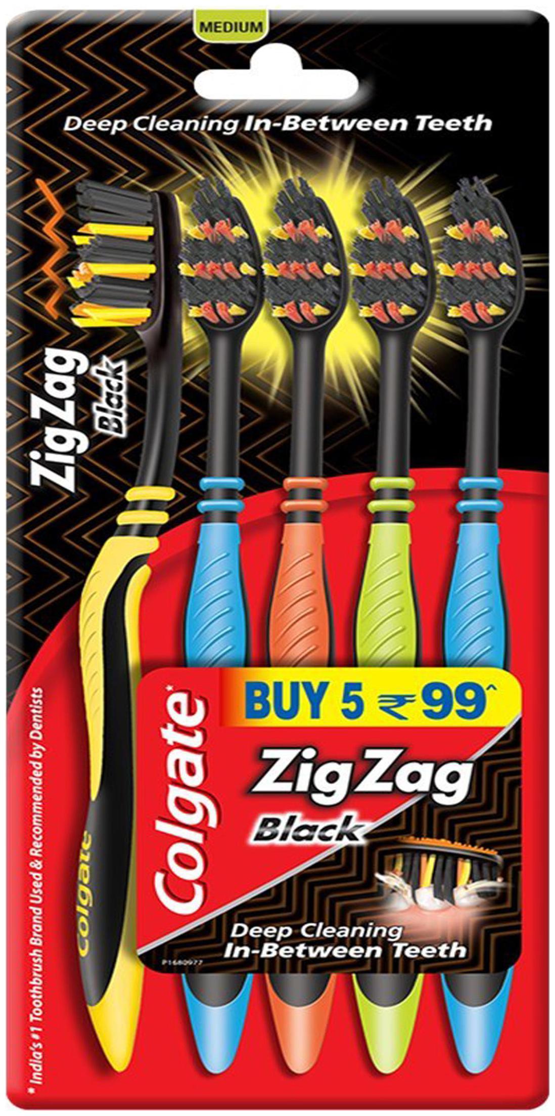 

Colgate Toothbrush Zigzag Black Pack of 5 (Medium)