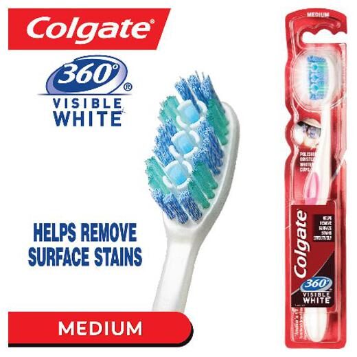 

Colgate Toothbrush Medium 360 Visible Whitening Cups Polishing Bristles 1 pc