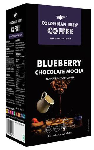 

Colombian Brew Coffee Blueberry Chocolate Mocha Instant Coffee - No Sugar Vegan 50 g