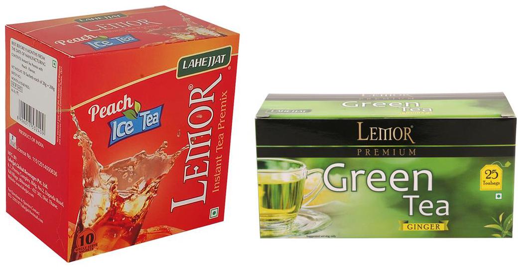 

Combo Pack of Lemor Peach Ice Tea (10 sachet pack) and Ginger Green Tea 25 Tea Bag