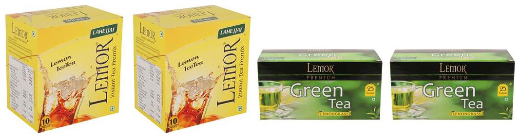 

Combo Pack of 2 Lemor Lemon flavoured Instant Ice Tea (10 sachet pack) and Lemongrass Green Tea 2 x 25 Tea Bag