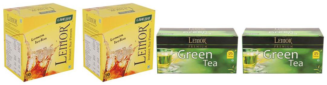 

Combo Pack of 2 Lemor Lemon flavoured Instant Ice Tea (10 sachet pack) and Pure Green Tea 2 x 25 Tea Bag