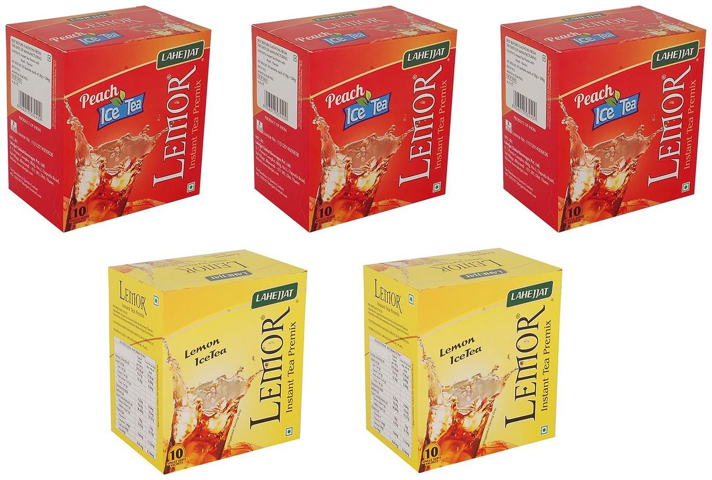 

Lemor Combo Pack of 3 Peach Flavored Instant Ice Tea And 2 Pack of Lemon Ice Tea (Each Box Contain 10 Sachets)