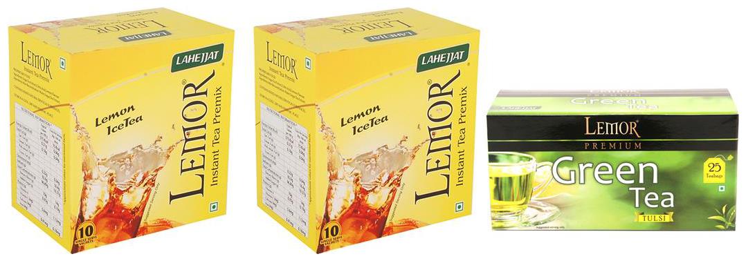 

Combo Pack of 2 Lemor Lemon flavoured Instant Ice Tea (10 sachet pack) and Tulsi Green Tea 1 x 25 Tea Bag