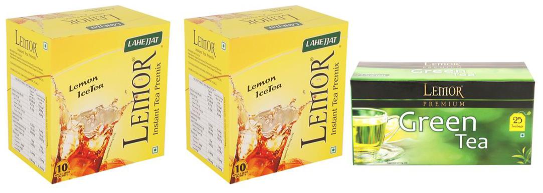

Combo Pack of 2 Lemor Lemon flavoured Instant Ice Tea (10 sachet pack) and Pure Green Tea 1 x 25 Tea Bag