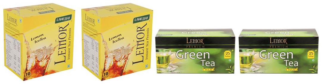

Combo Pack of 2 Lemor Lemon flavoured Instant Ice Tea (10 sachet pack) and Tulsi Green Tea 2 x 25 Tea Bag