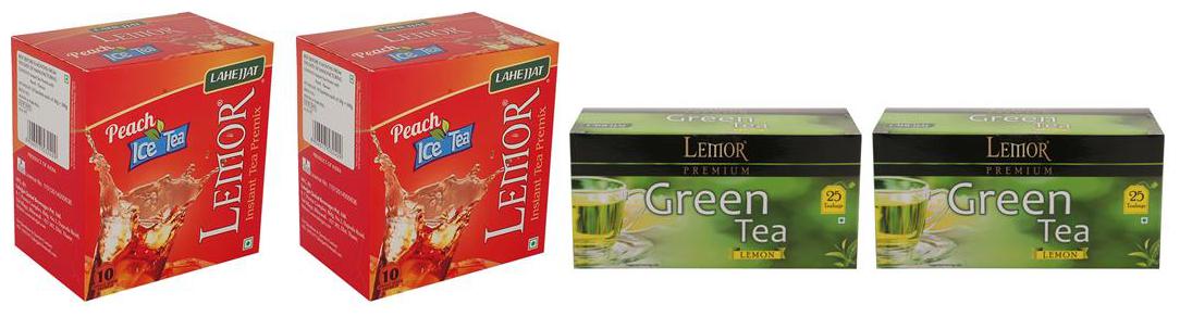 

Combo Pack of 2 Lemor Peach Ice Tea (10 sachet pack) and Lemon Green Tea 2 x 25 Tea Bag