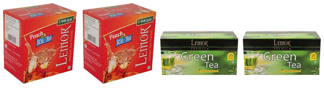 

Combo Pack of 2 Lemor Peach Ice Tea (10 sachet pack) and Lemongrass Green Tea 2 x 25 Tea Bag