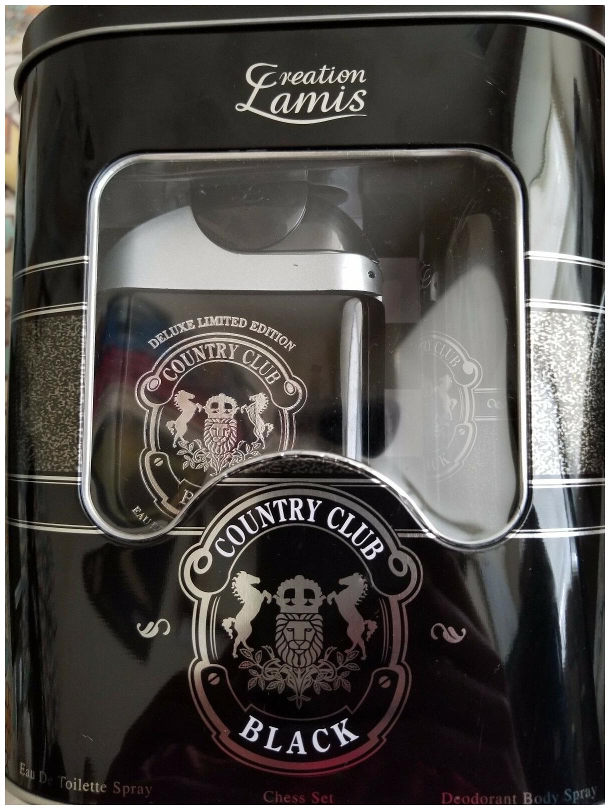 

Country Club Black EDT 3 3 Spray for Men FREE CHESS SET INSIDE RARE GIFT SET