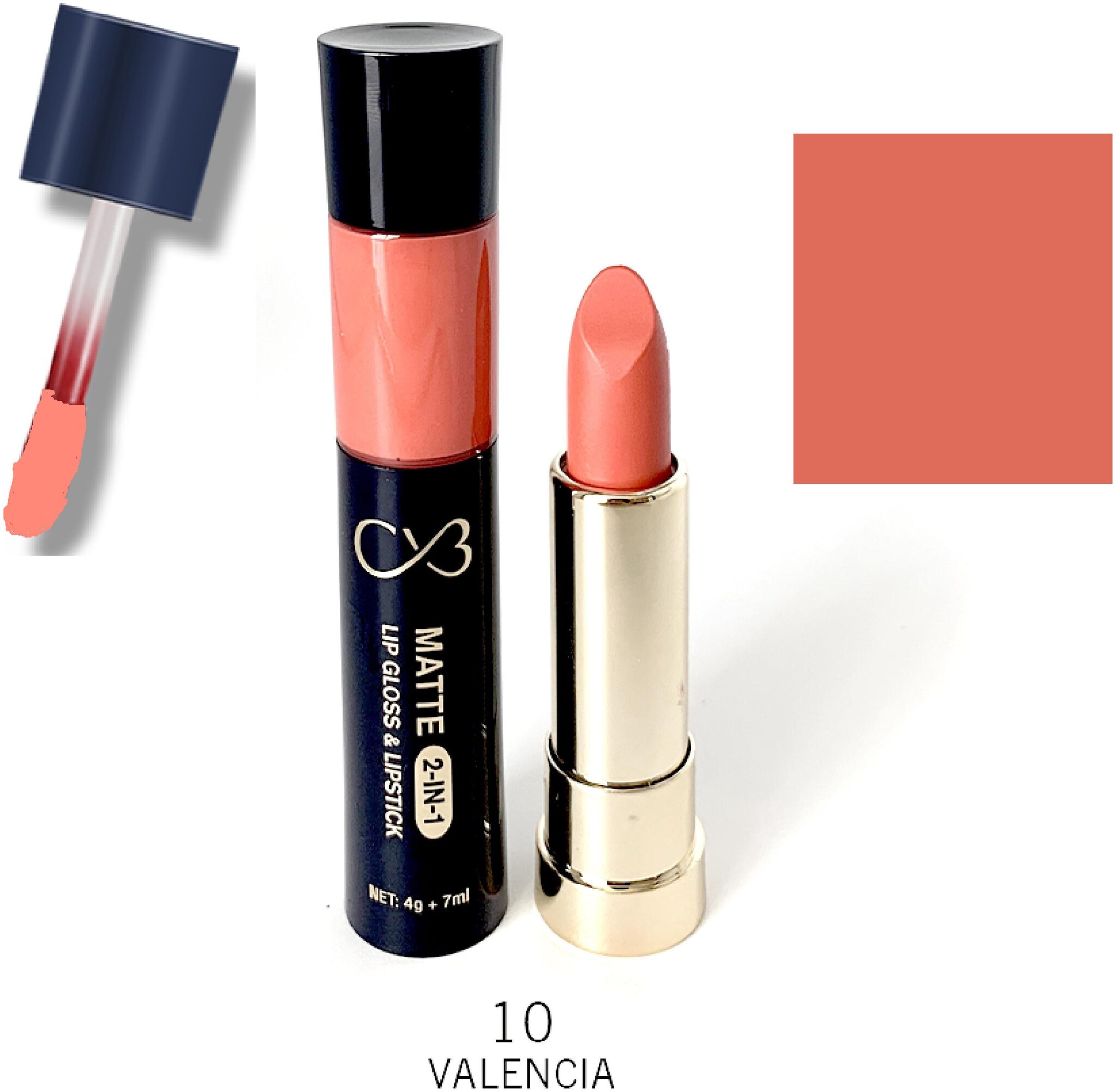 

CVB Paris Matte 2in1 Lipgloss 7ml Lipstick 4g Shade 10 (Color-Peach)