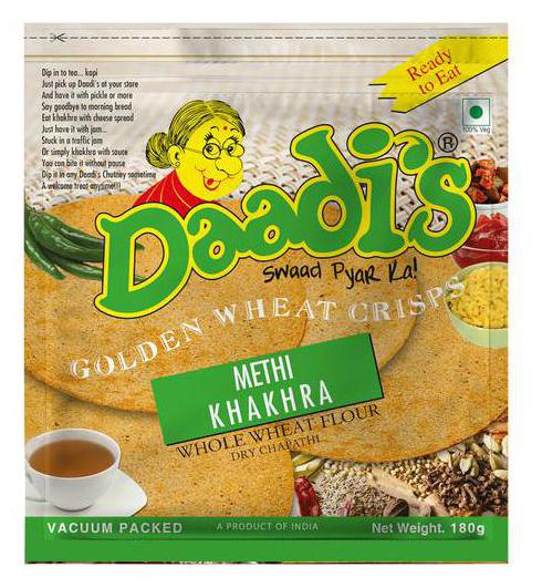 

Daadi S Golden Wheat Crisps - Methi Khakhra (Whole Wheat Flour Dry Chapathi) 180g