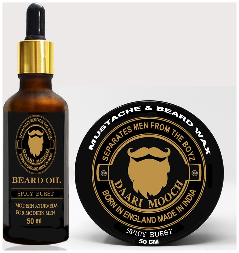 

DAARI MOOCH Beard Oil(50ml) Beard Wax(50g)(Spicy) (Pack of 2)