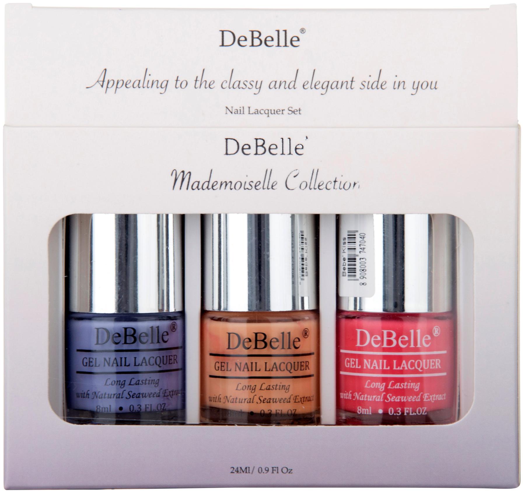 

DeBelle Gel Nail Polish Combo Pack of 3 Blueberry Bliss Peachy Passion Bebe Kiss(24ml)