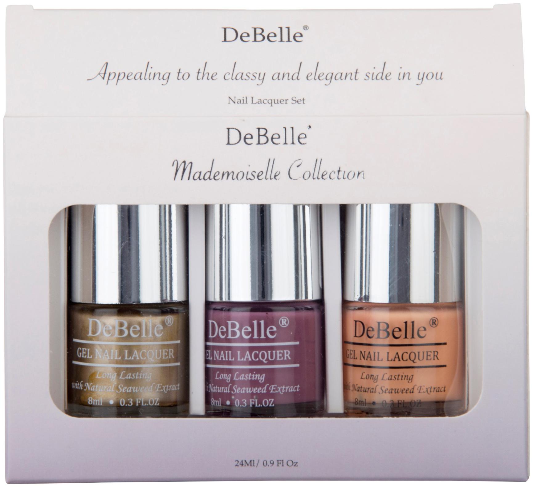 

Debelle Nail Lacquer Set Mademoiselle Combo Pack of 3 Chrome Gold Laura Aura Peachy Passion(24ml)