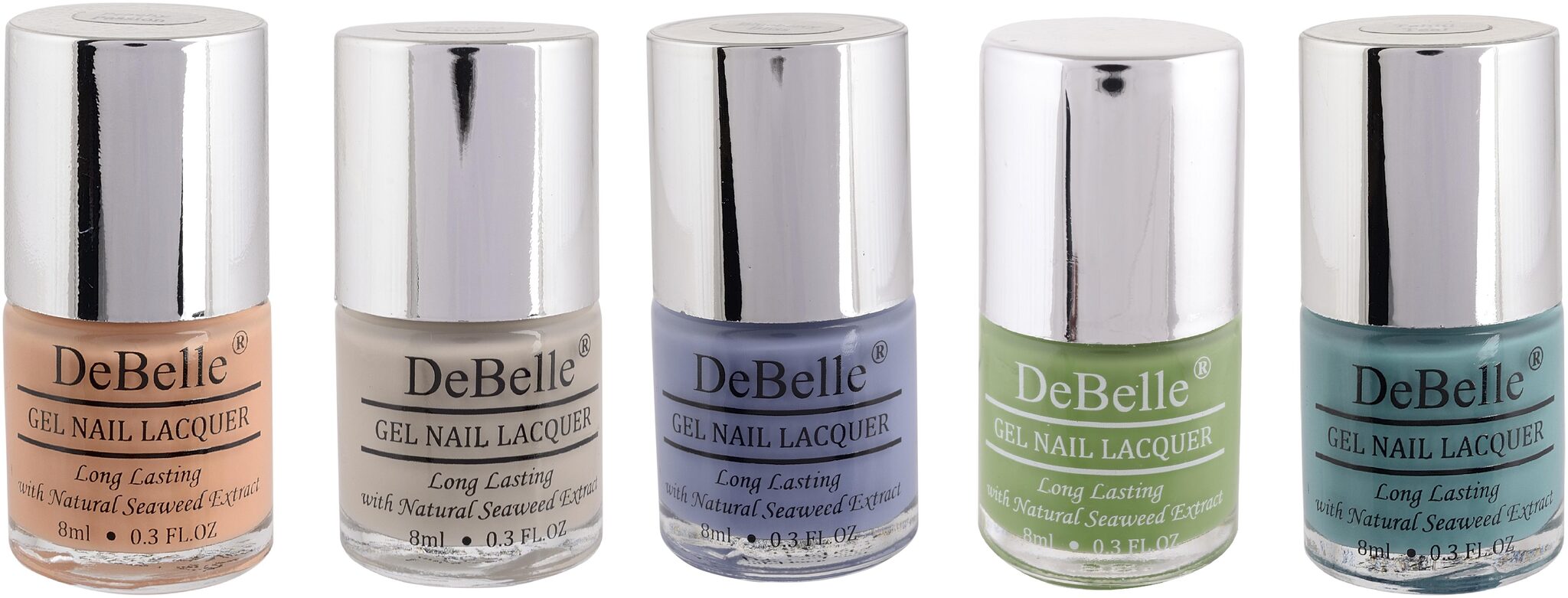 

DeBelle Natural Gel Nail Polish Combo of 5 Peachy Passion Natural Blush Blueberry Bliss Mystique Green Tahiti Teal (40ml)