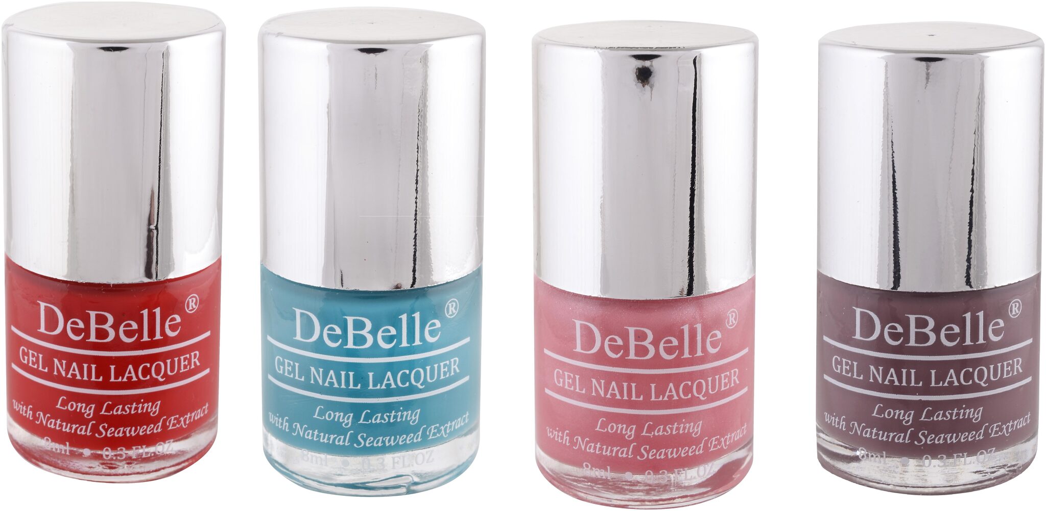 

DeBelleGel Nail Polish Combo Pack of 4 Moulin Rouge Royale Cockail Miss Bliss Majestique Mauve(32ml)