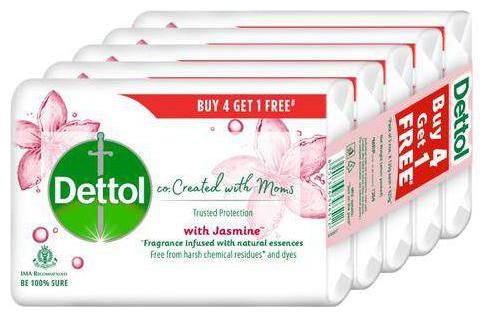 

Dettol Jasmine Bathing Soap - Co-Created With Moms 125 g (Buy 4 Get 1 Free)