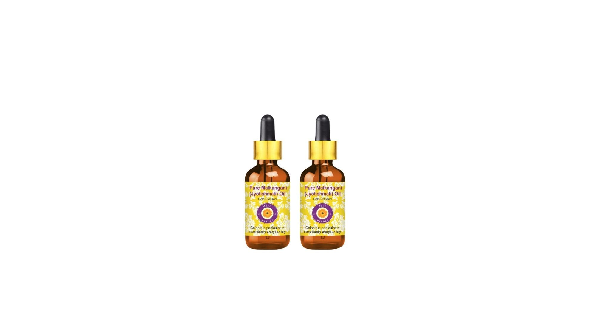 

Deve Herbes Pure Malkangani Jyotishmati Oil Celastrus paniculatus with Glass Dropper Natural Premium Grade Cold Pressed for Personal Care 100 ml (Pack Of 2)