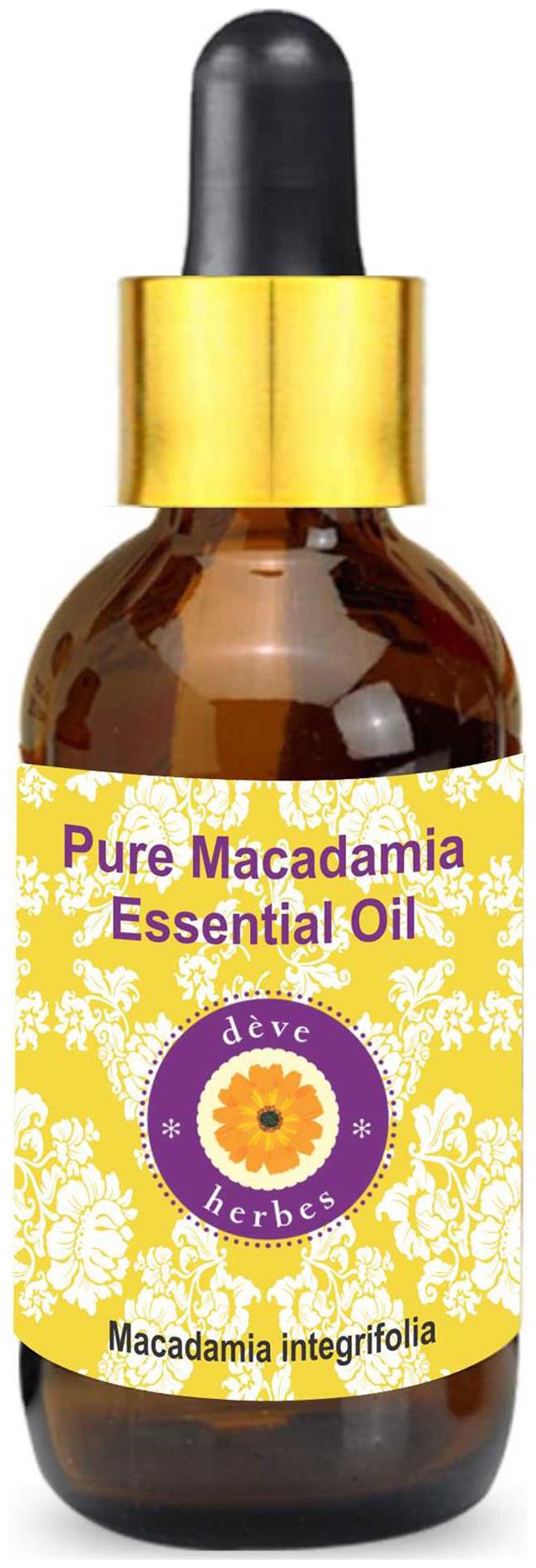

Deve Herbes Pure Macadamia Essential Oil (Macadamia integrifolia) with Glass Dropper 100 Natural Therapeutic Grade Steam Distilled 30ml