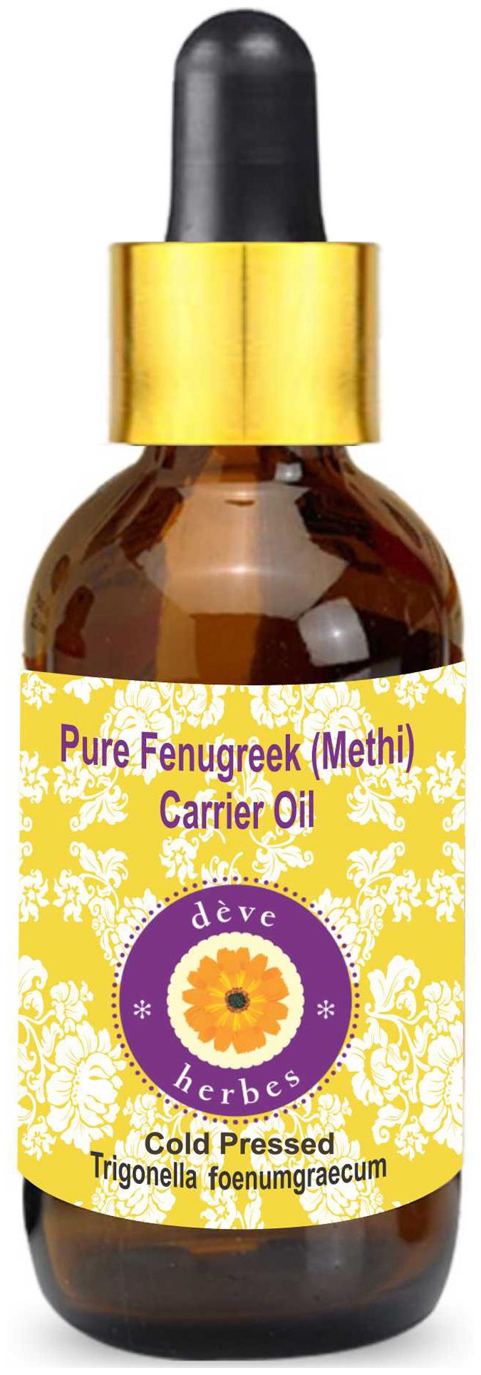 

Deve Herbes Pure Fenugreek (Methi) Carrier Oil (Trigonella foenumgraecum) with Glass Dropper 100 Natural Therapeutic Grade Cold Pressed 15ml
